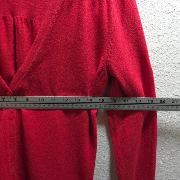 Loft Red Cotton V-Neck Button Cardigan Sweater | Size Small - Picture 5 of 12